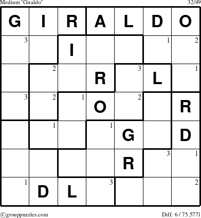 The grouppuzzles.com Medium Giraldo puzzle for  with the first 3 steps marked