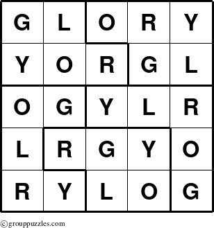 The grouppuzzles.com Answer grid for the Glory puzzle for 