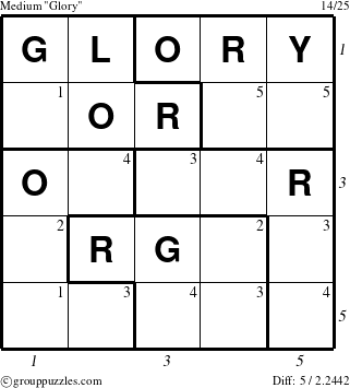 The grouppuzzles.com Medium Glory puzzle for  with all 5 steps marked