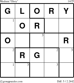 The grouppuzzles.com Medium Glory puzzle for  with the first 3 steps marked