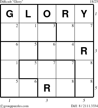 The grouppuzzles.com Difficult Glory puzzle for , suitable for printing, with all 8 steps marked