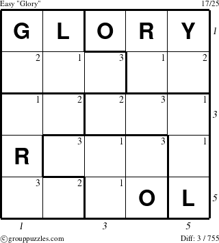 The grouppuzzles.com Easy Glory puzzle for  with all 3 steps marked