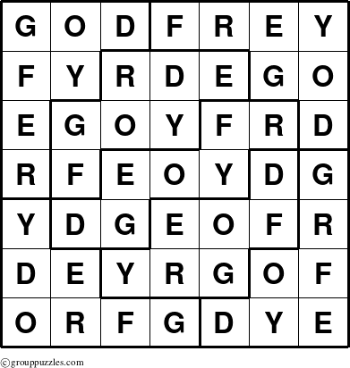 The grouppuzzles.com Answer grid for the Godfrey puzzle for 