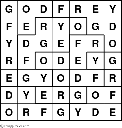 The grouppuzzles.com Answer grid for the Godfrey puzzle for 