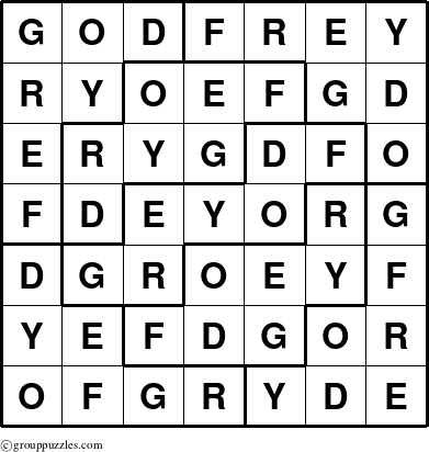 The grouppuzzles.com Answer grid for the Godfrey puzzle for 