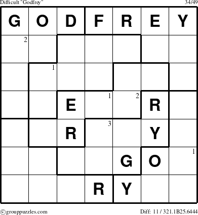 The grouppuzzles.com Difficult Godfrey puzzle for  with the first 3 steps marked