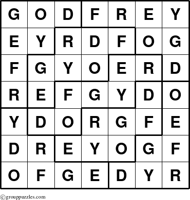 The grouppuzzles.com Answer grid for the Godfrey puzzle for 