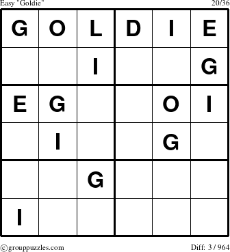 The grouppuzzles.com Easy Goldie puzzle for 