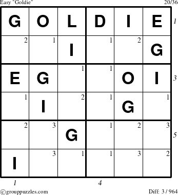 The grouppuzzles.com Easy Goldie puzzle for  with all 3 steps marked