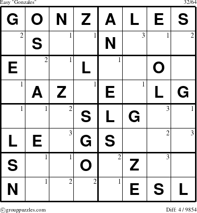 The grouppuzzles.com Easy Gonzales puzzle for  with the first 3 steps marked