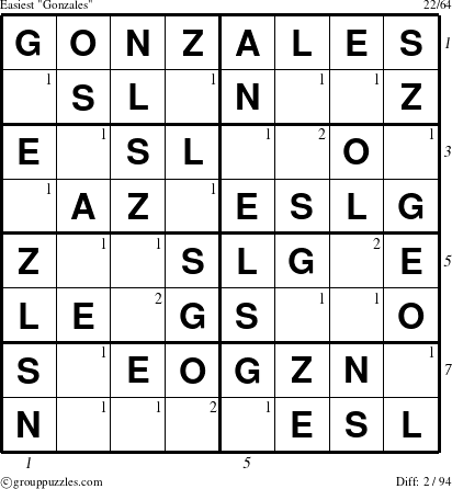 The grouppuzzles.com Easiest Gonzales puzzle for , suitable for printing, with all 2 steps marked