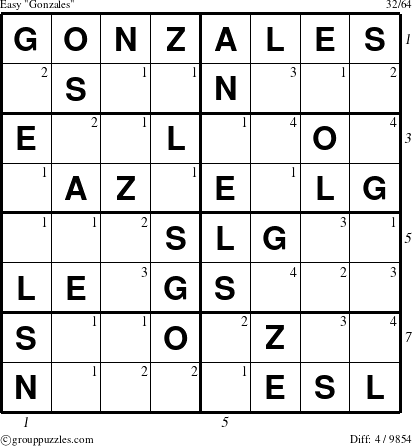 The grouppuzzles.com Easy Gonzales puzzle for  with all 4 steps marked