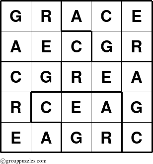 The grouppuzzles.com Answer grid for the Grace puzzle for 