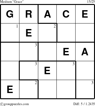 The grouppuzzles.com Medium Grace puzzle for  with the first 3 steps marked