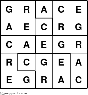 The grouppuzzles.com Answer grid for the Grace puzzle for 