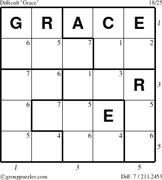 The grouppuzzles.com Difficult Grace puzzle for , suitable for printing, with all 7 steps marked