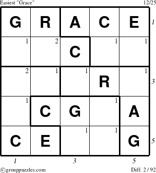 The grouppuzzles.com Easiest Grace puzzle for , suitable for printing, with all 2 steps marked