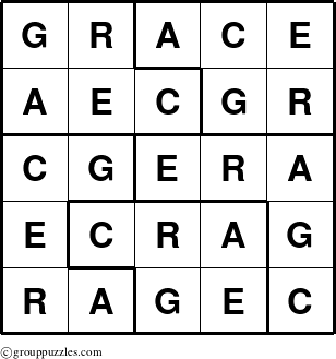 The grouppuzzles.com Answer grid for the Grace puzzle for 