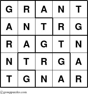 The grouppuzzles.com Answer grid for the Grant puzzle for 