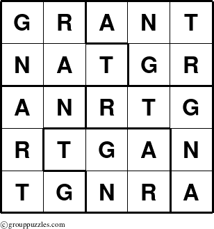 The grouppuzzles.com Answer grid for the Grant puzzle for 