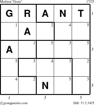 The grouppuzzles.com Medium Grant puzzle for  with all 5 steps marked