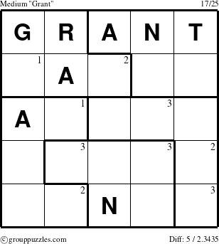 The grouppuzzles.com Medium Grant puzzle for  with the first 3 steps marked