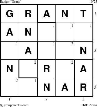 The grouppuzzles.com Easiest Grant puzzle for , suitable for printing, with all 2 steps marked