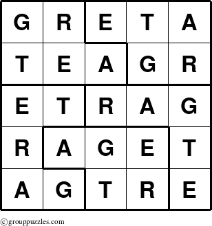 The grouppuzzles.com Answer grid for the Greta puzzle for 