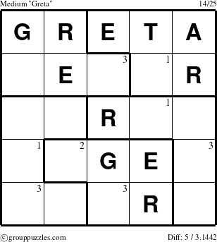 The grouppuzzles.com Medium Greta puzzle for  with the first 3 steps marked