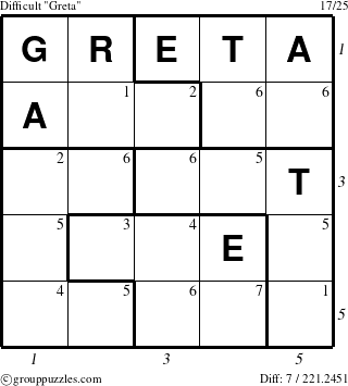 The grouppuzzles.com Difficult Greta puzzle for , suitable for printing, with all 7 steps marked