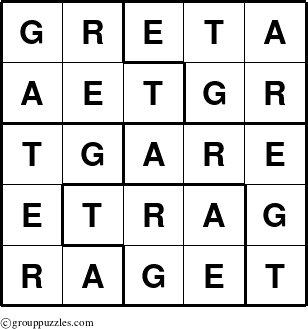 The grouppuzzles.com Answer grid for the Greta puzzle for 