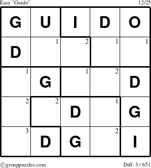 The grouppuzzles.com Easy Guido puzzle for  with the first 3 steps marked