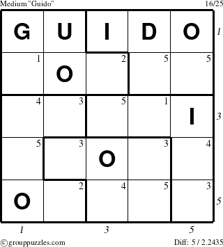 The grouppuzzles.com Medium Guido puzzle for  with all 5 steps marked