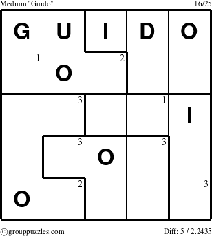 The grouppuzzles.com Medium Guido puzzle for  with the first 3 steps marked