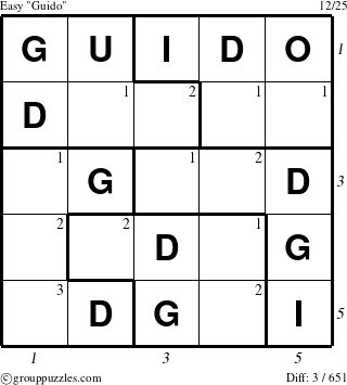 The grouppuzzles.com Easy Guido puzzle for  with all 3 steps marked