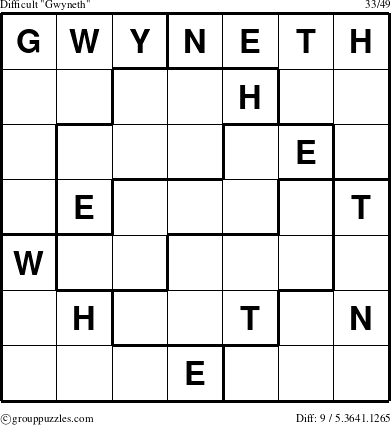 The grouppuzzles.com Difficult Gwyneth puzzle for 