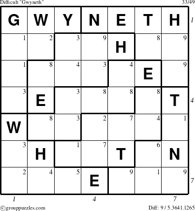 The grouppuzzles.com Difficult Gwyneth puzzle for  with all 9 steps marked