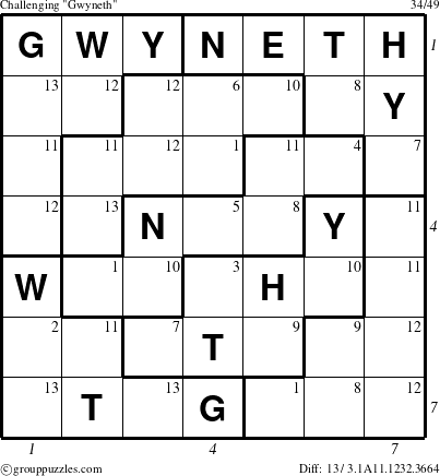 The grouppuzzles.com Challenging Gwyneth puzzle for  with all 13 steps marked