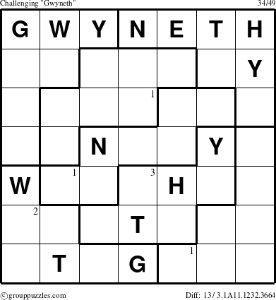 The grouppuzzles.com Challenging Gwyneth puzzle for  with the first 3 steps marked