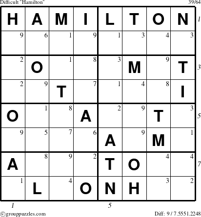 The grouppuzzles.com Difficult Hamilton puzzle for  with all 9 steps marked