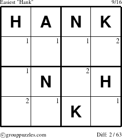 The grouppuzzles.com Easiest Hank puzzle for  with the first 2 steps marked