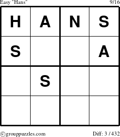 The grouppuzzles.com Easy Hans puzzle for 