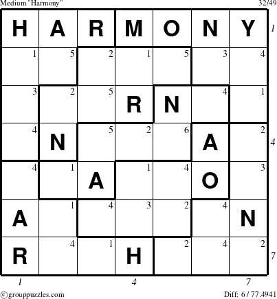 The grouppuzzles.com Medium Harmony puzzle for , suitable for printing, with all 6 steps marked