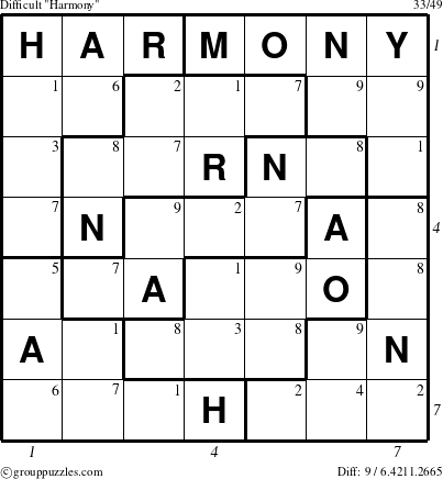 The grouppuzzles.com Difficult Harmony puzzle for  with all 9 steps marked