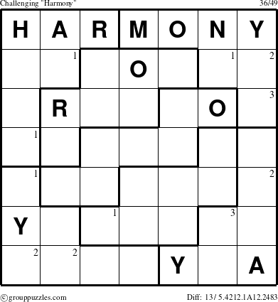 The grouppuzzles.com Challenging Harmony puzzle for  with the first 3 steps marked