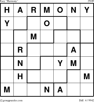 The grouppuzzles.com Easy Harmony puzzle for 