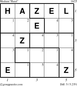 The grouppuzzles.com Medium Hazel puzzle for  with all 5 steps marked