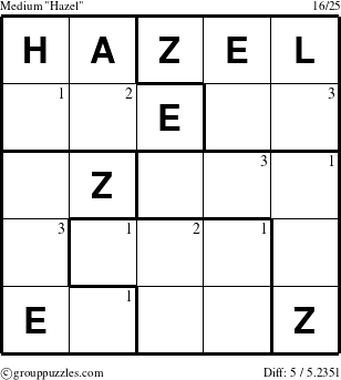 The grouppuzzles.com Medium Hazel puzzle for  with the first 3 steps marked