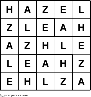 The grouppuzzles.com Answer grid for the Hazel puzzle for 