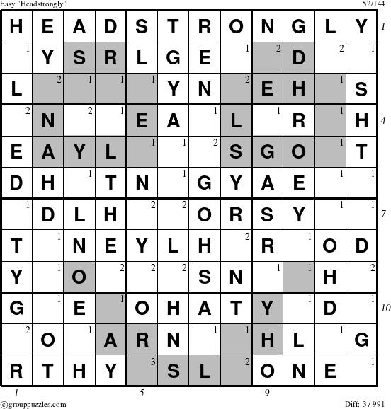 The grouppuzzles.com Easy Headstrongly puzzle for  with all 3 steps marked